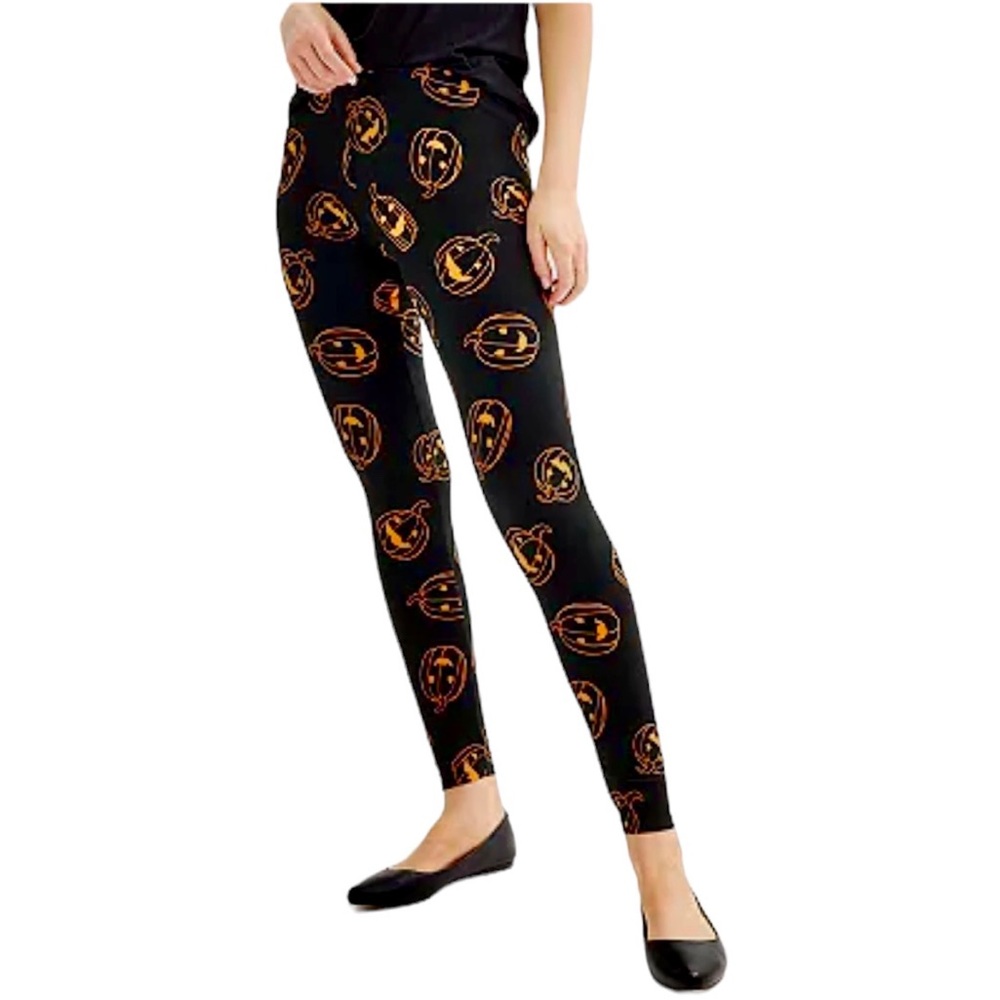 Celebrate Together Halloween Leggings Black Orange Jack O’Lanterns Size XL
